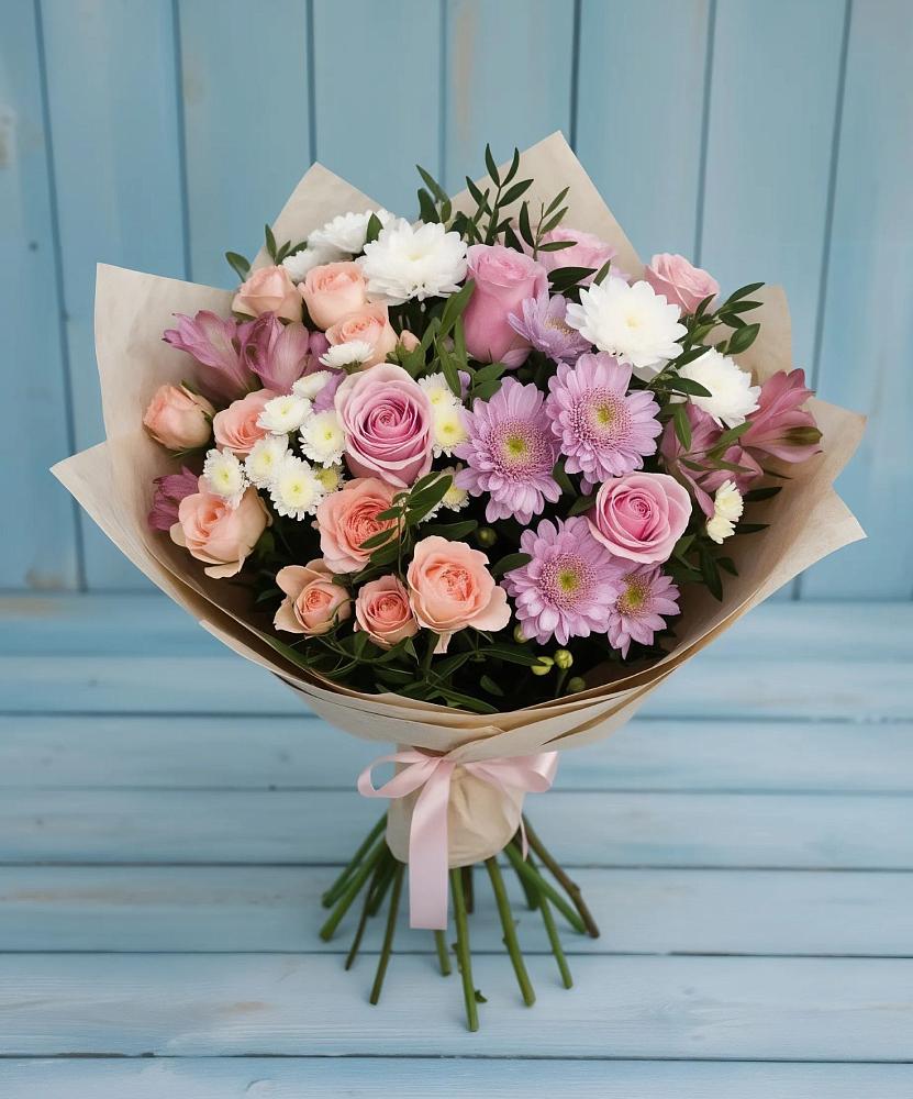 Букет цветов из: Хризантемы, Розы и Альстромерии в Черкизово