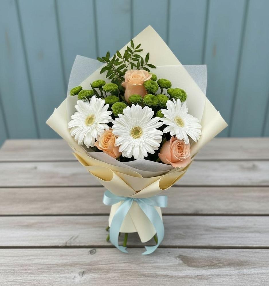 Букет цветов из: Герберы, Розы и Хризантемы в Черкизово